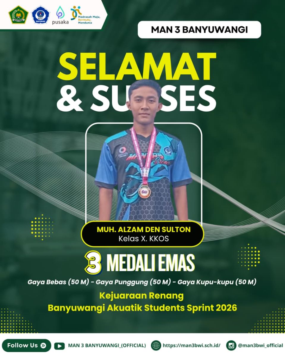 3 MENDALI EMAS KEJUARAAN RENANG BANYUWANGI AKUATIK STUDENTS SPRINT 2026