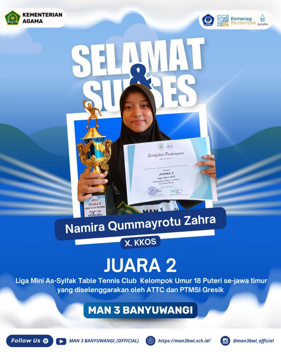 JUARA 2 LIGA MINI AS-SYIFAK TABLE TENNIS CLUB PUTRI SE-JAWA TIMUR