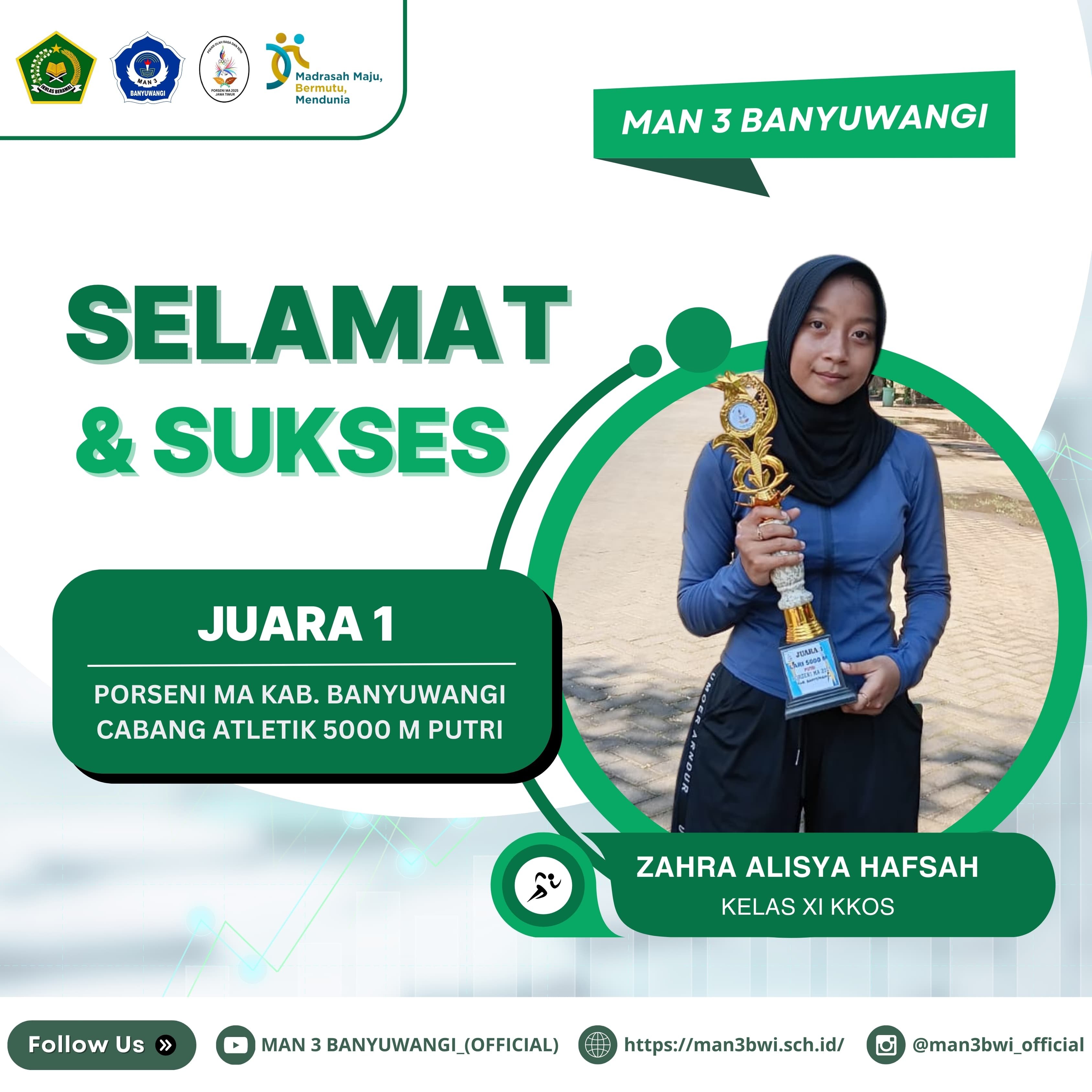 JUARA 1 PORSENI MA KAB.BANYUWANGI CABANG ATLETIK 5000 M PUTR1