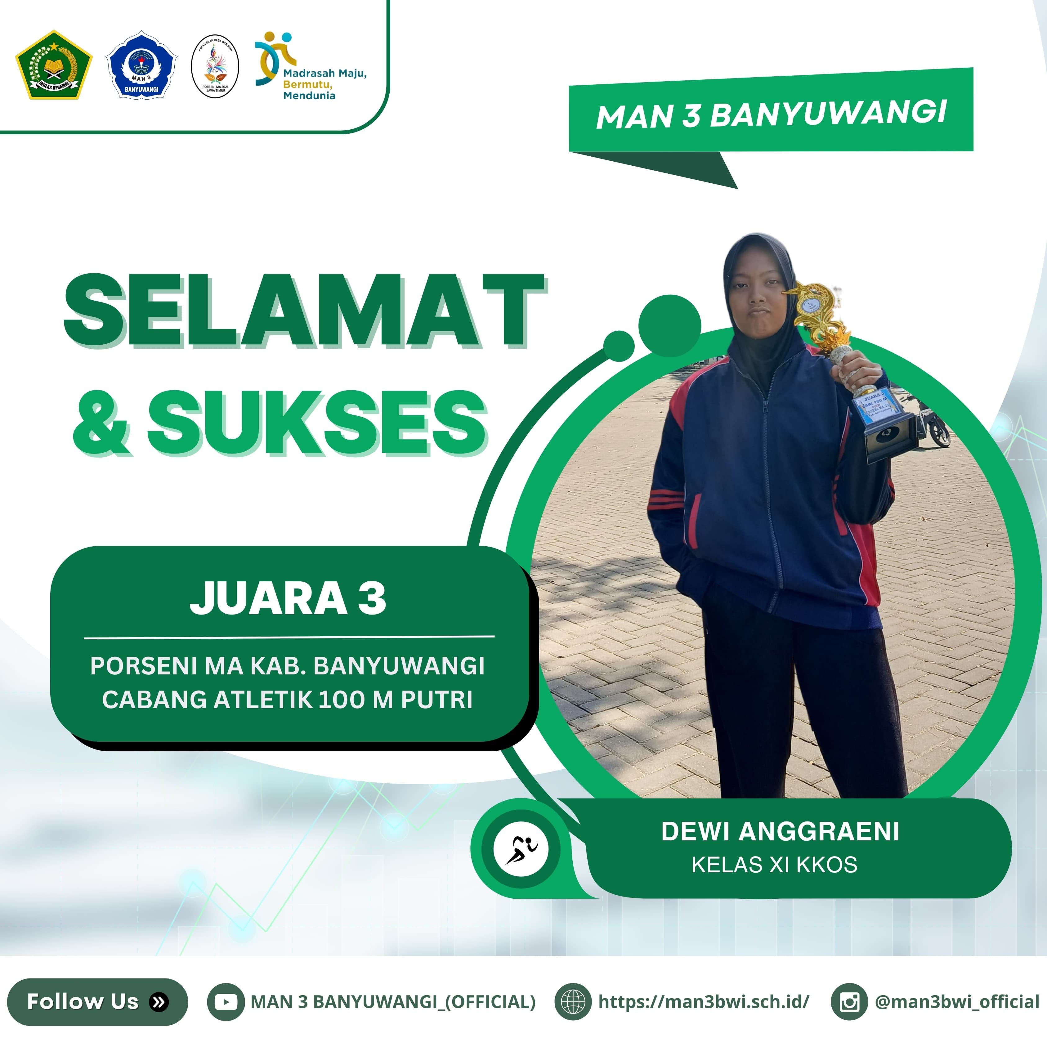 JUARA 3 PORSENI MA KAB.BANYUWANGI CABANG ATLETIK 100 M PUTRI