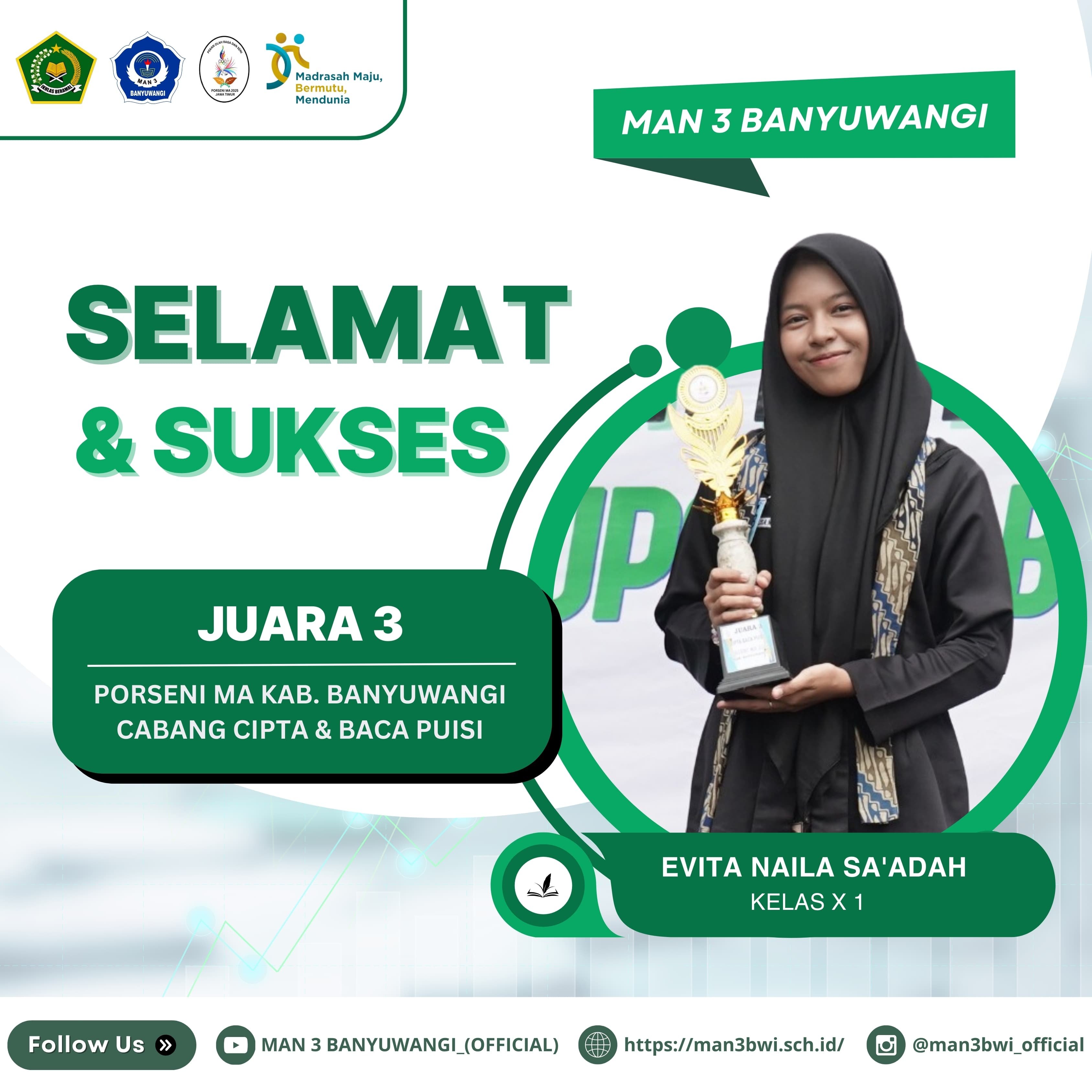 JUARA 3 PORSENI MA KAB.BANYUWANGI CABANG CIPTA DAN BACA PUISI