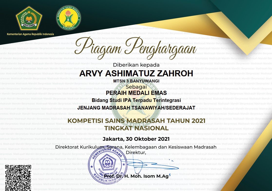PERAIH MENDALI EMAS KOMPETISI SAINS MADRASAH TAHUN 2021