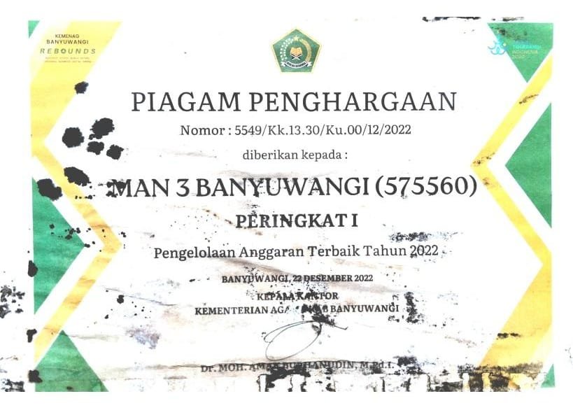 PIAGAM PENGHARGAAN PERINGKAT 1 PENGELOLAAN ANGGARAN TERBAIK TAHUN 2022