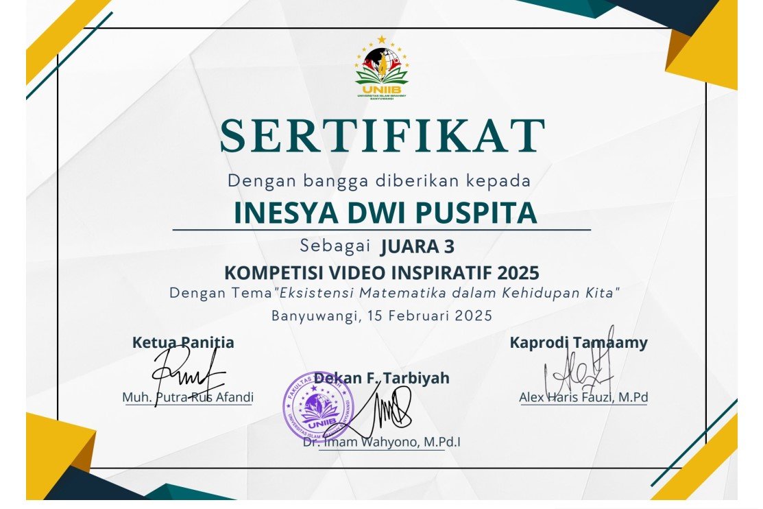 SERIFIKAT JUARA 3 KOMPETISI VIDEO INSPIRATIS 2025